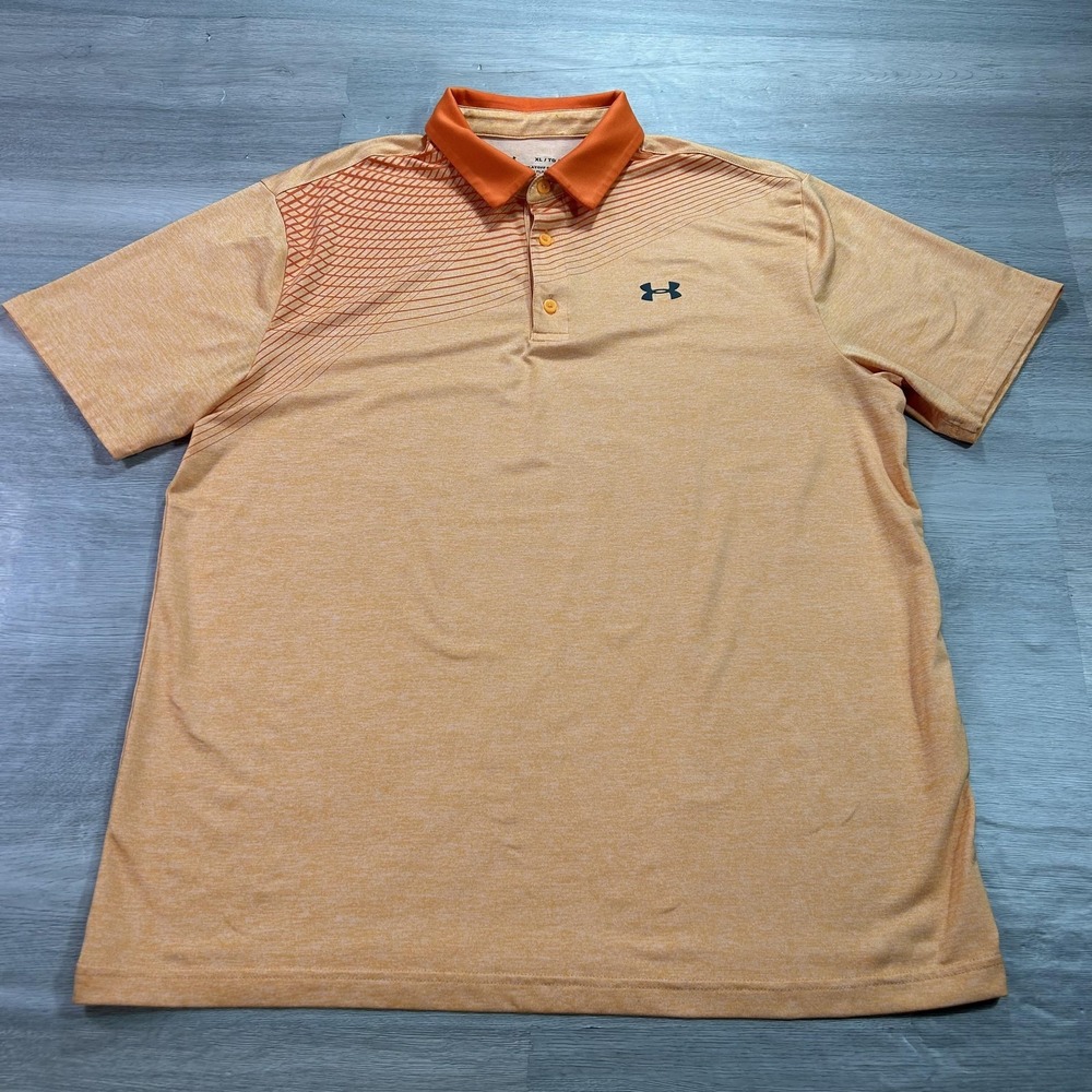 Under Armour The Playoff Polo Shirt Mens XL Orange Stripe‎ Golf Performance